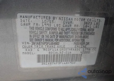 2015 Nissan Sentra Sv из США, поврежденный, VIN 3N1AB7AP3FL684902